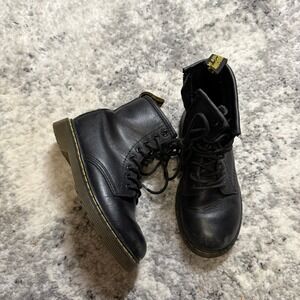 Dr. Martens Delaney Black Leather Lace Up Side Zip Combat Boots Kids US 11 AV004